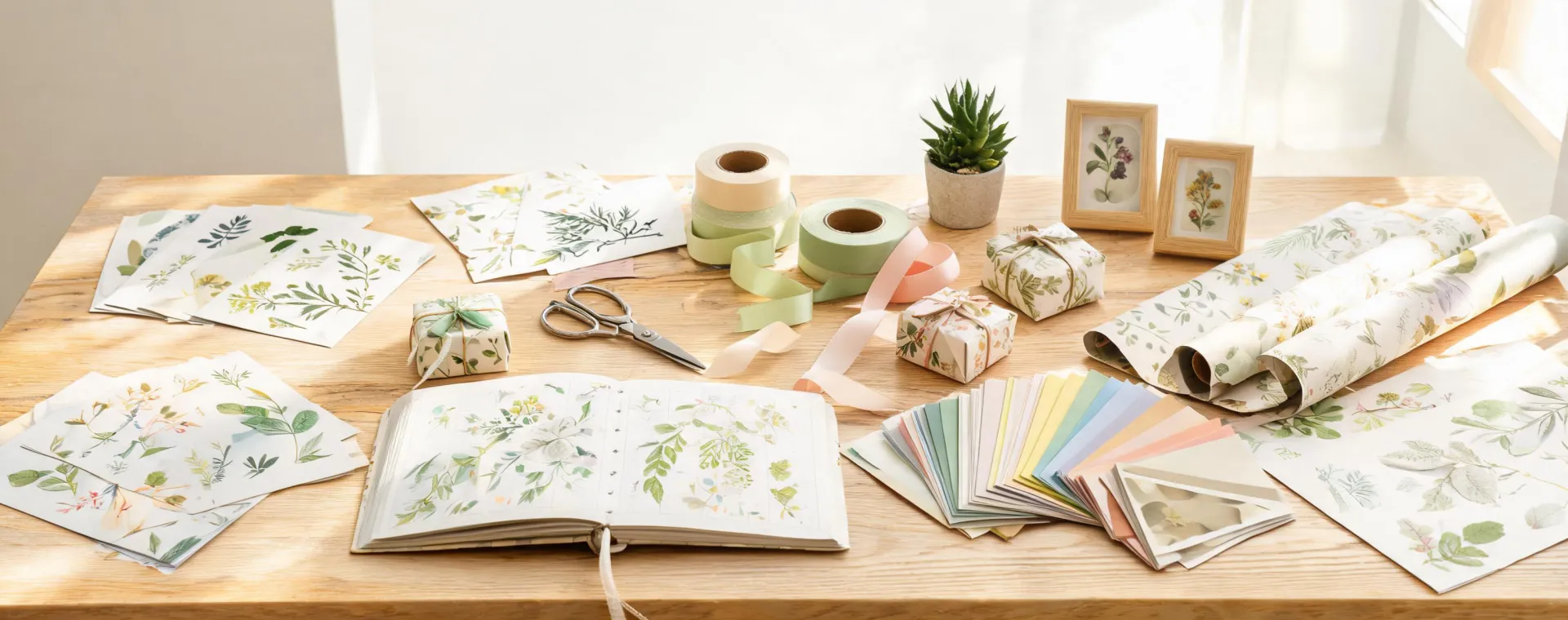 Maker studio table with stationery projects